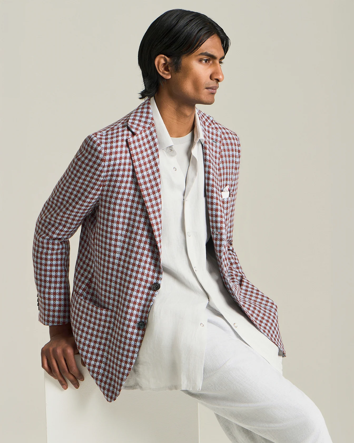 CASHMERE BLEND MICRO CHECK BLAZER - Image 3